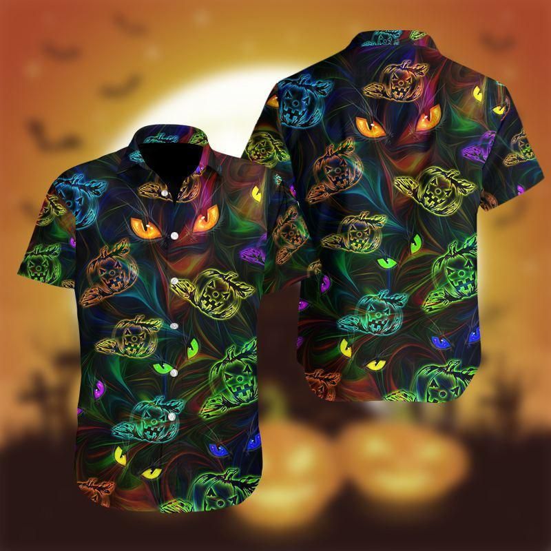 Halloween Colorful Light Cat And Pumpkin Hawaii Shirt Ha84918