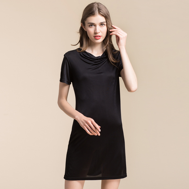 Spring 2019 new silk bottomed skirt women’s swing collar dress silk knitting nightdress with petticoat 8002 alx