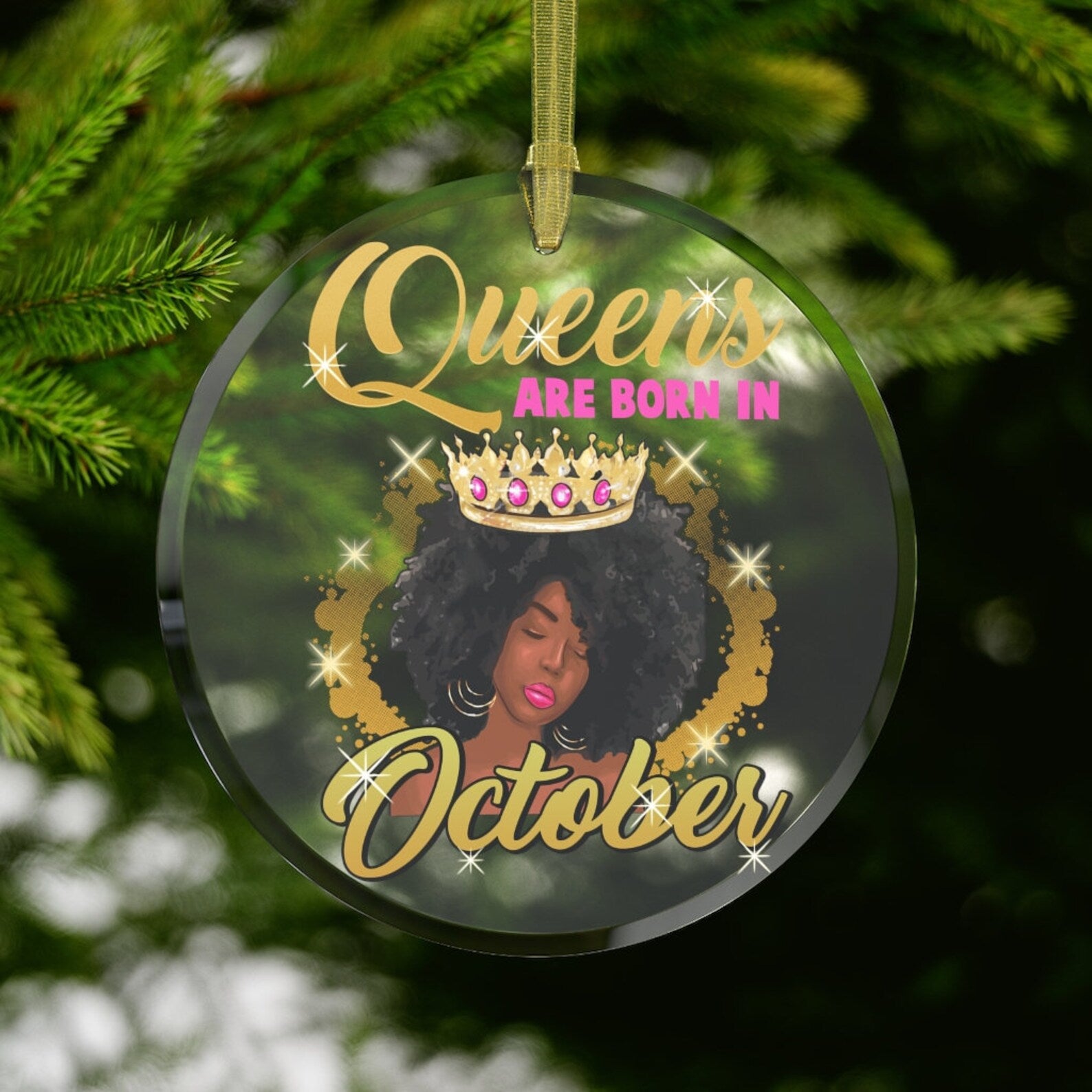 October Black Queen Birthday Black Girl Black Woman Gifts Black Womenafro Crown Christmas Ornament