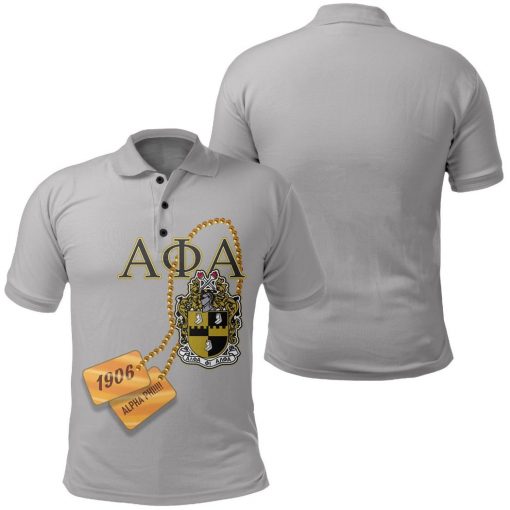 Alpha Phi Alpha 1906 Crest Alpha Phi Dogtags Gray Polo Shirt