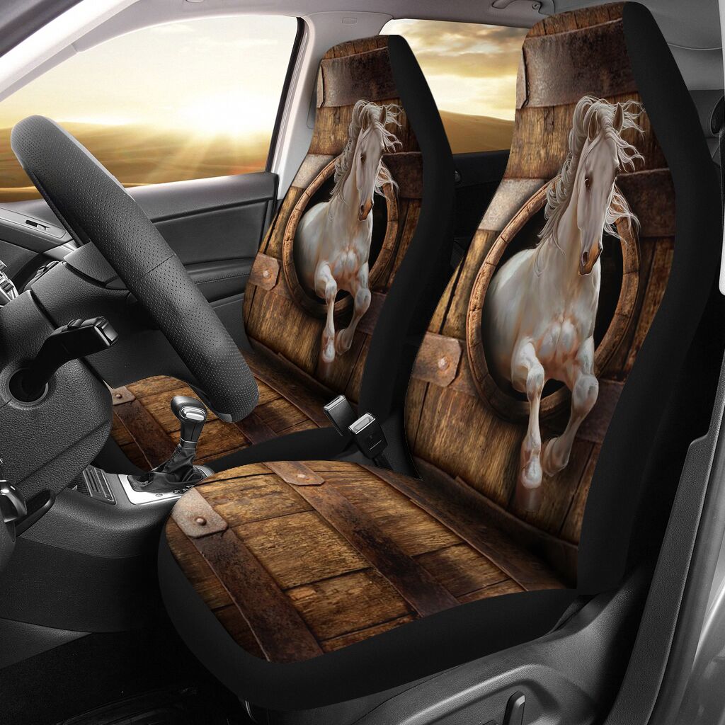 White Horse Wood Pattern Print Horse Seat Covers 0622