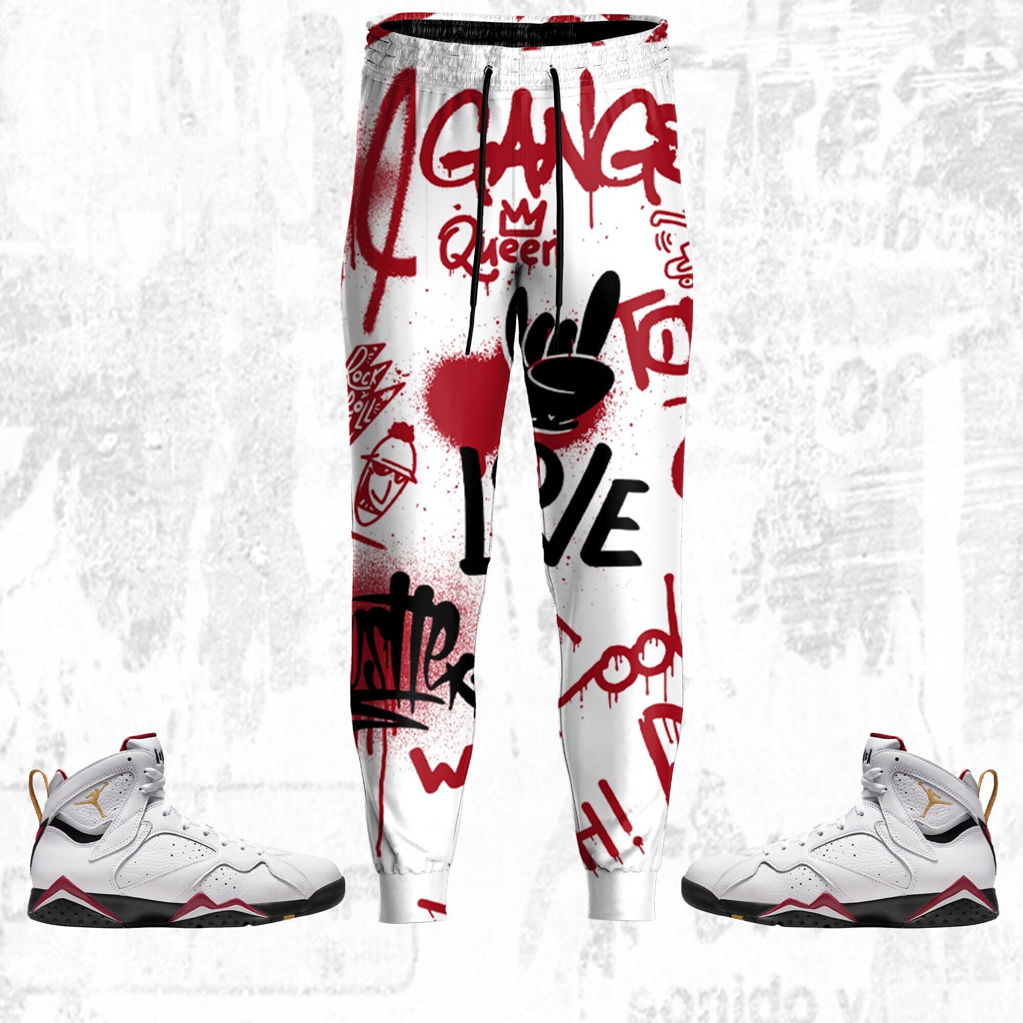 Doodle Style ST Unisex Pants match Jordan 7 Cardinal, Pants 3D match Jordan Sneaker