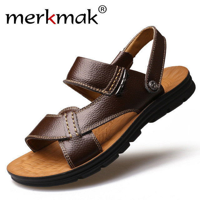 New Summer Men Beach Sandals Genuine Leather Casual Shoes