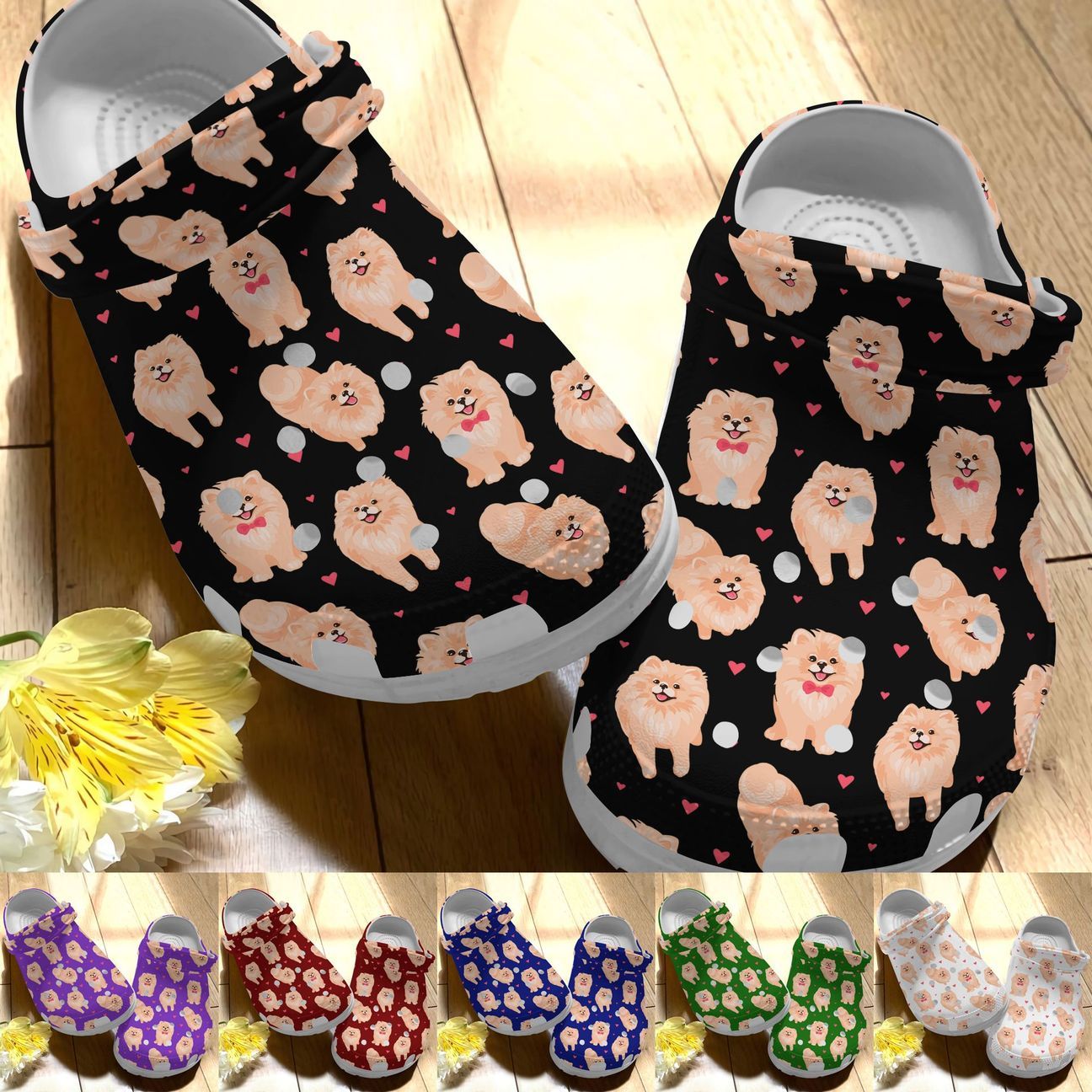 Pomeranian Personalize Clog, Custom Name, Text, Fashion Style For Women, Men, Kid, Print 3D Whitesole Cute Pomeranian