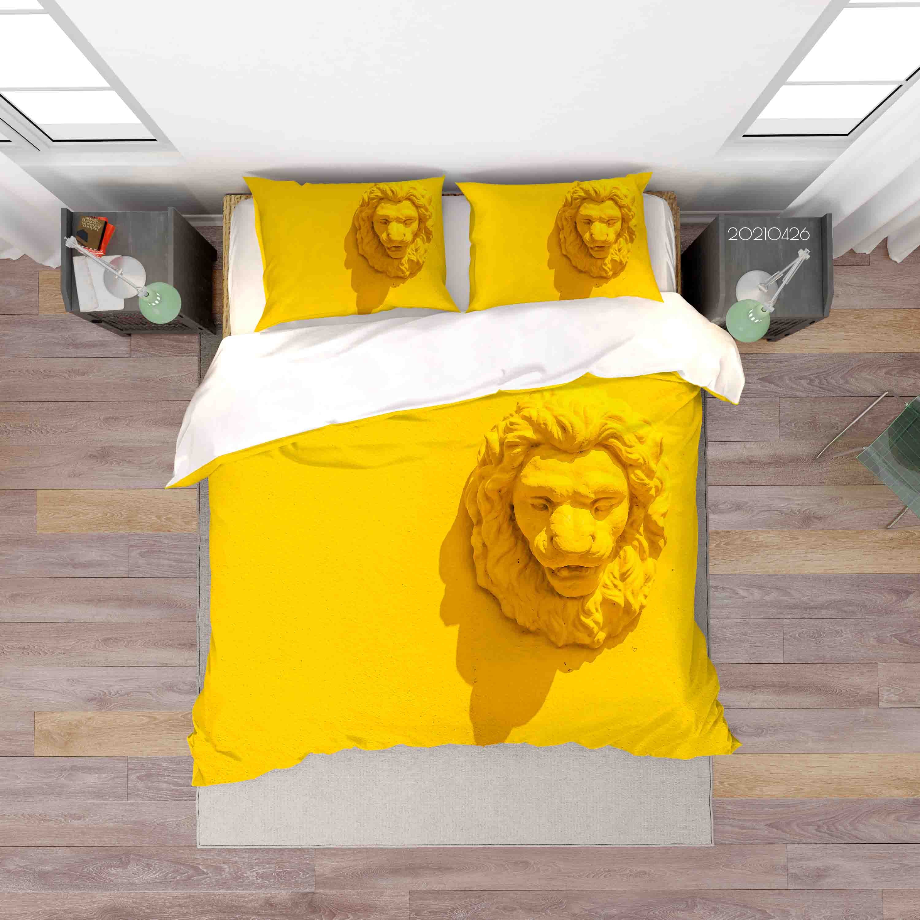 3D Yellow Lion Statue Quilt Cover Set Bedding Set Duvet Cover Pillowcases 322