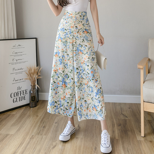 Wide Leg Pants Womens High Waist Floral Sweet Elegant Fashionable Loose Summer Ulzzang Chiffon Breathable Stylish Trousers Ins alx