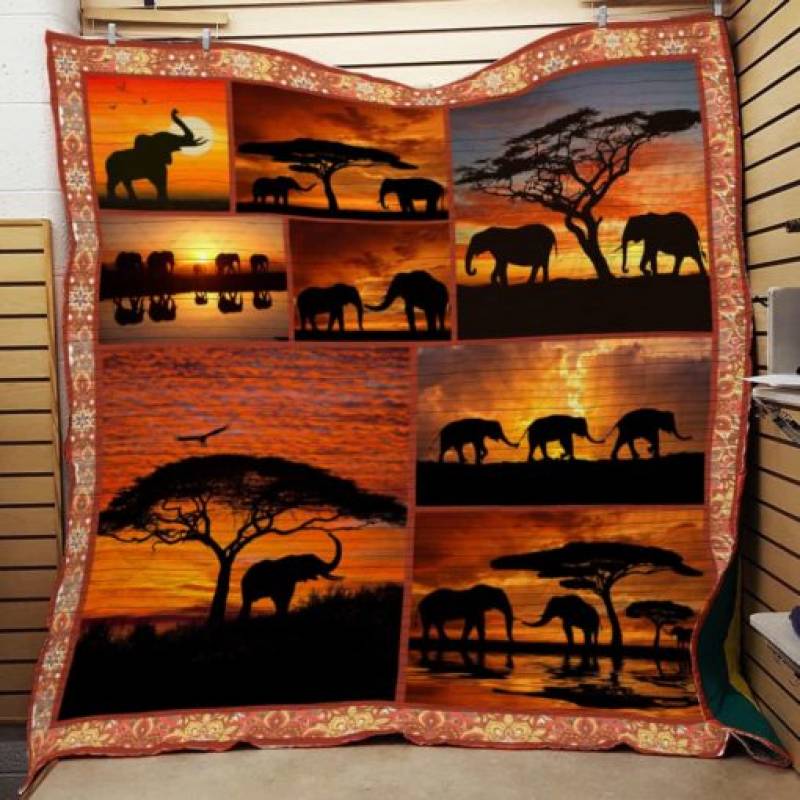 Elephant Sunset F1301 86O35 Blanket