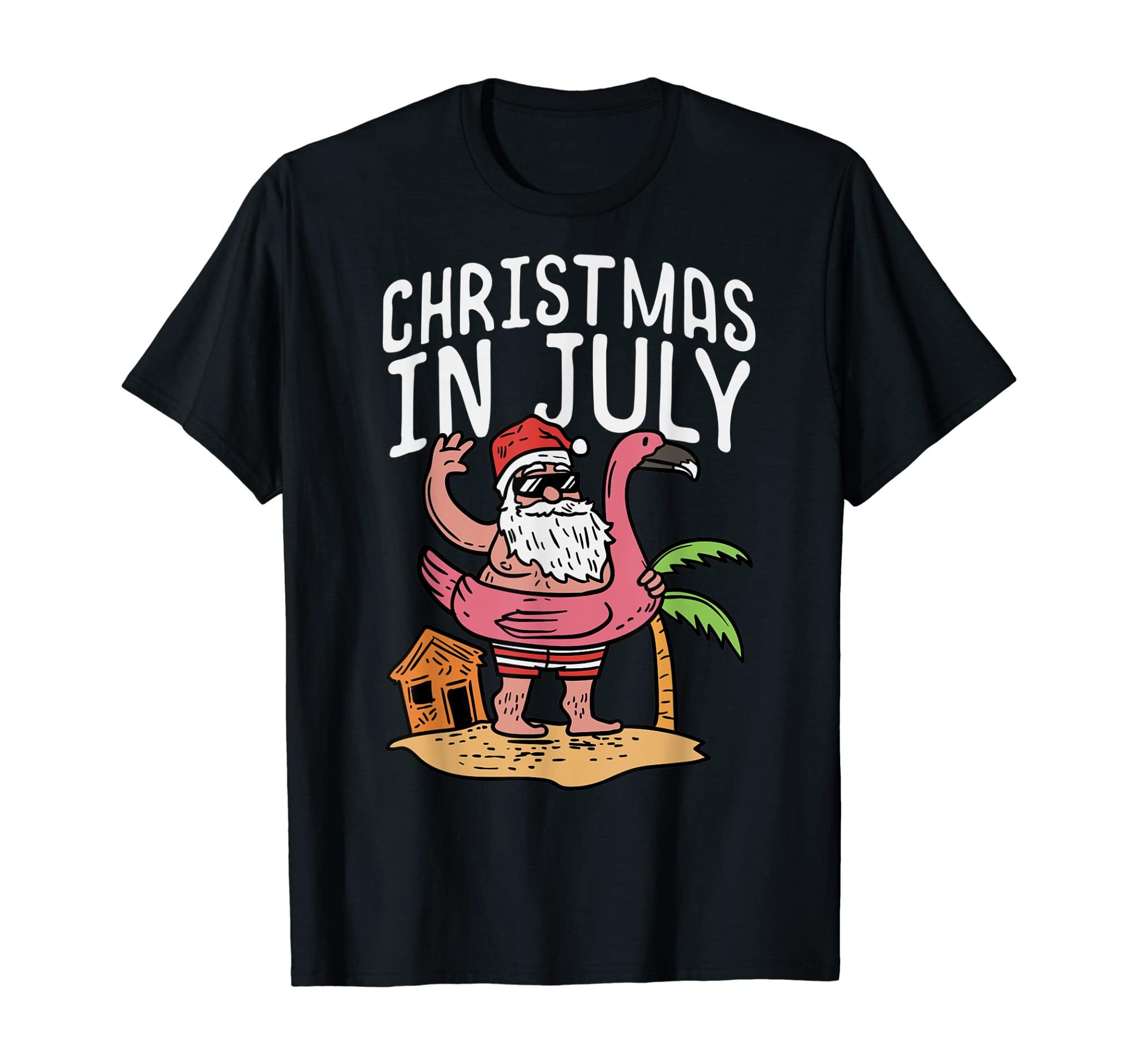 Christmas In July Santa Flamingo Floater Funny Summer Gift T-Shirt