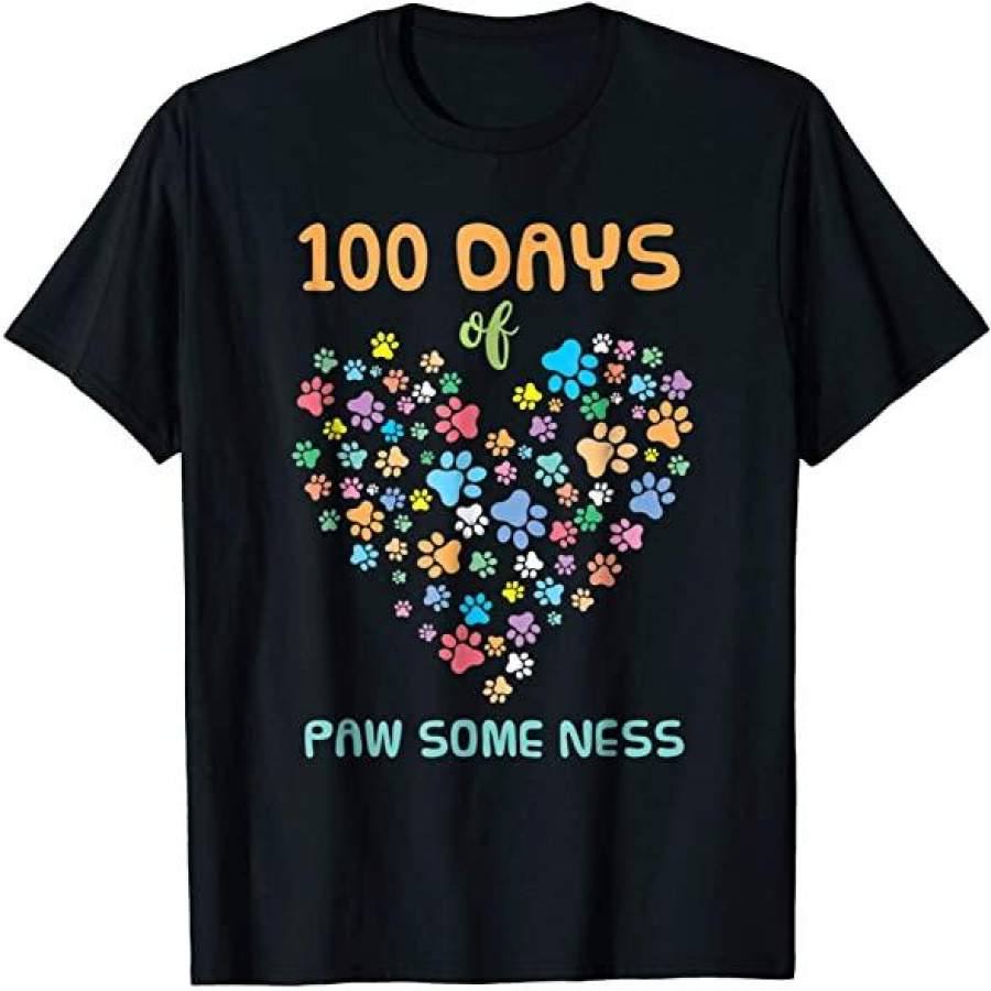 100 Days Of School Shirt Dog Paw 100 Days Of School Animal Funny T Shirt Custom T Shirts Add Name Black Kids Toddler Adult Size S To 5Xl