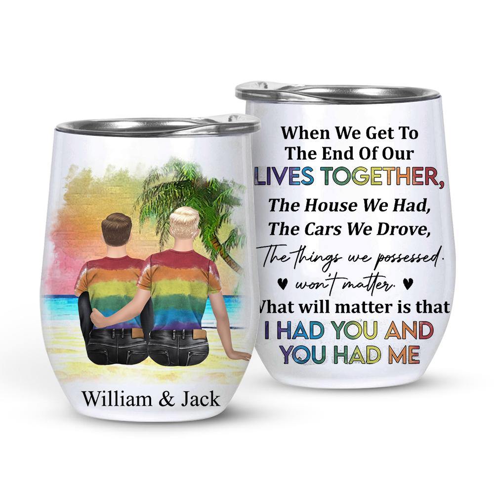 Gay Couple Beach Personalized Wine Tumbler