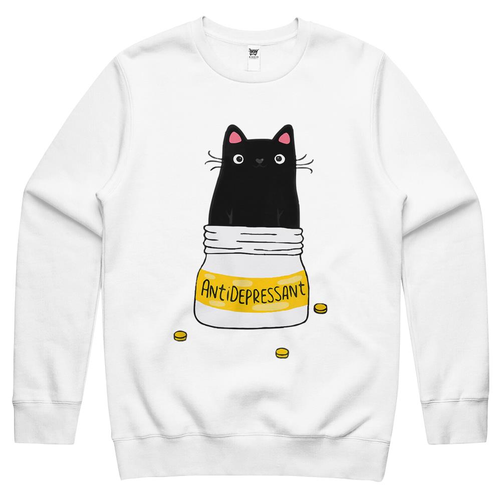 Cute Cat Kitten Antidepressant Retro Forensics Theme Crewneck Sweatshirt