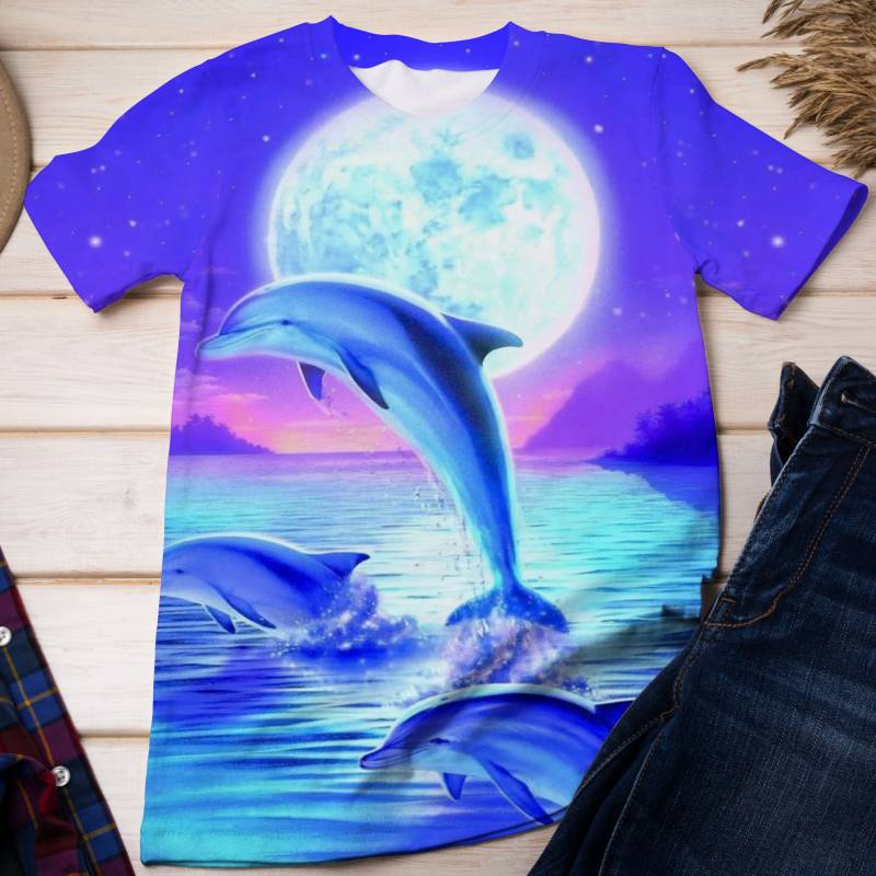 Lovely Dolphin Night G5626 – Unisex Tshirt 3D