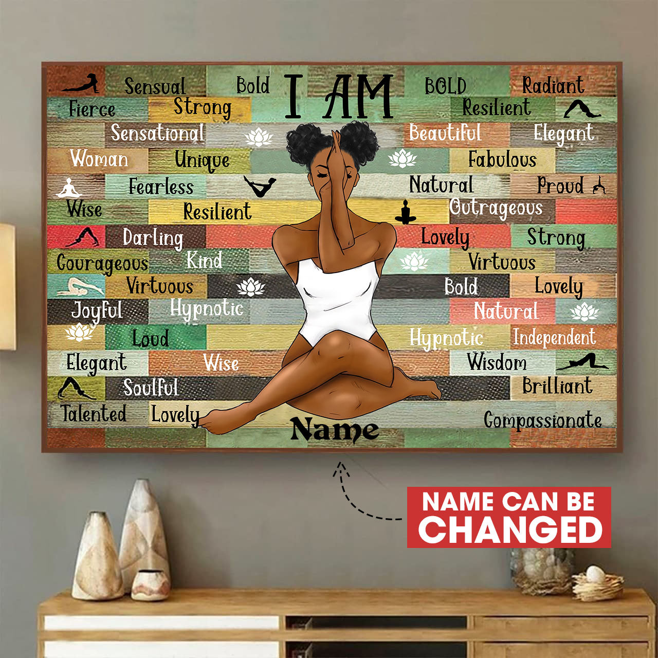 Black Woman Yoga Wall Art Personalized Customized Painting Art 3D Home Decoration Gift Idea