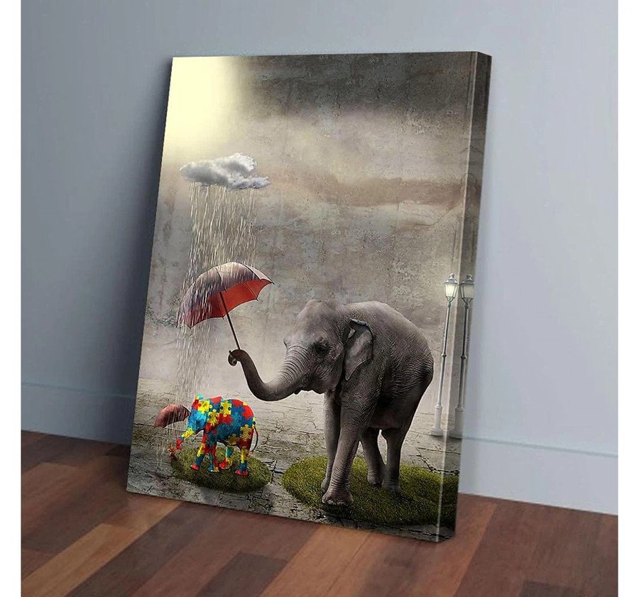 Autism Awareness Elephant Wall Art Canvas Prints, Kid With Autism Taught Me About Life For Elephant Lovers 2  – Posters, Canvas Prints, Wall Art