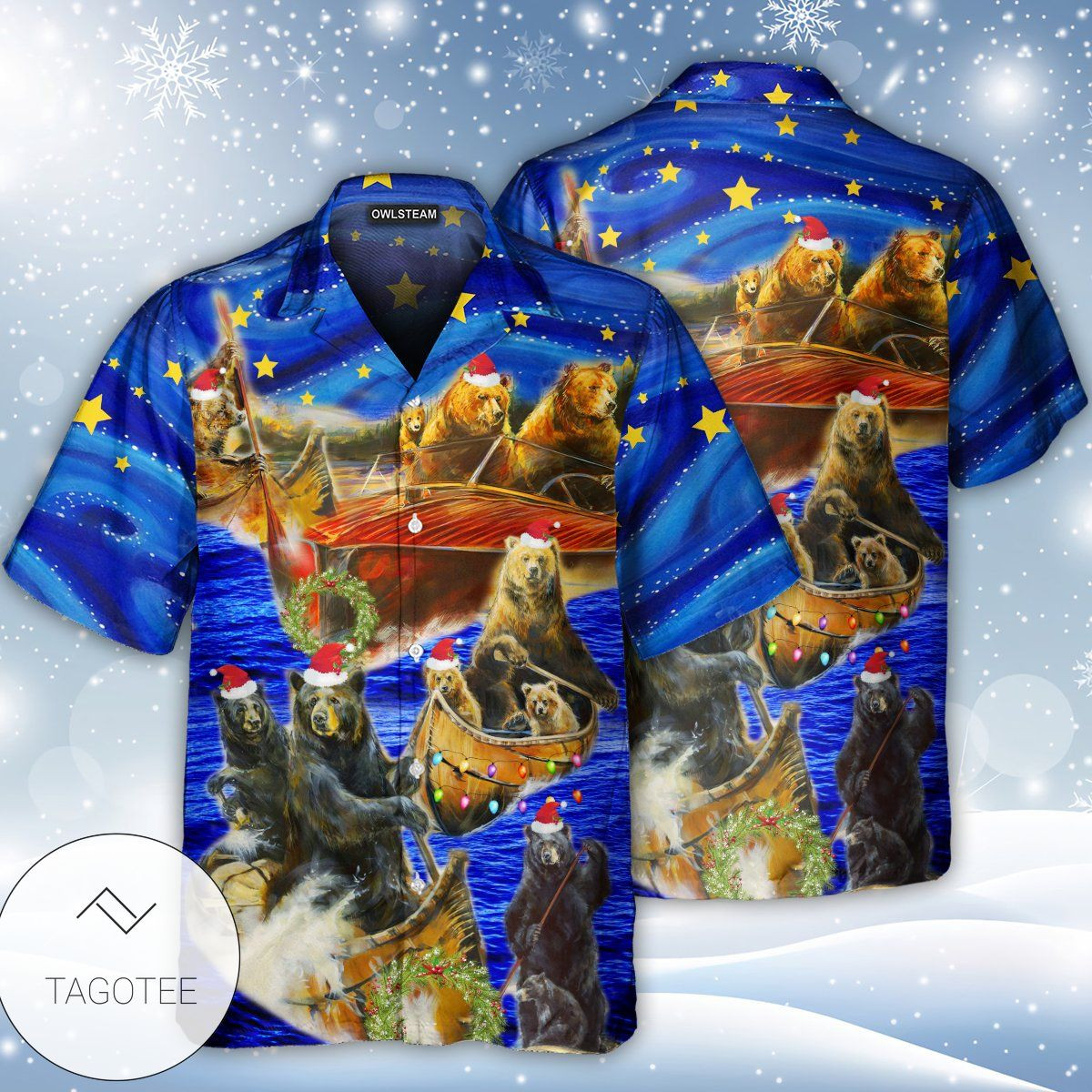 Christmas Hawaii Bear Floats Boats Edition Button Up Shirt For Men Ha47367