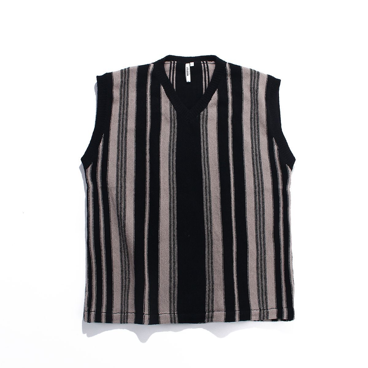 Vintage Striped Men’s V-neck Sweater Vest Casual Loose Patchwork Knitt Vest Spring and Autumn Sleeveless Sweater Vest for Men alx