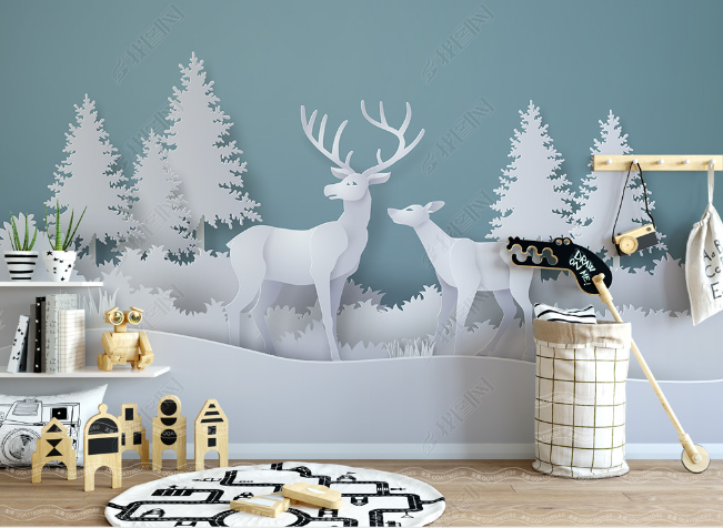 3D Hand Drawn White Forest Animal Elk Wall Mural Wallpaper Lqh 6