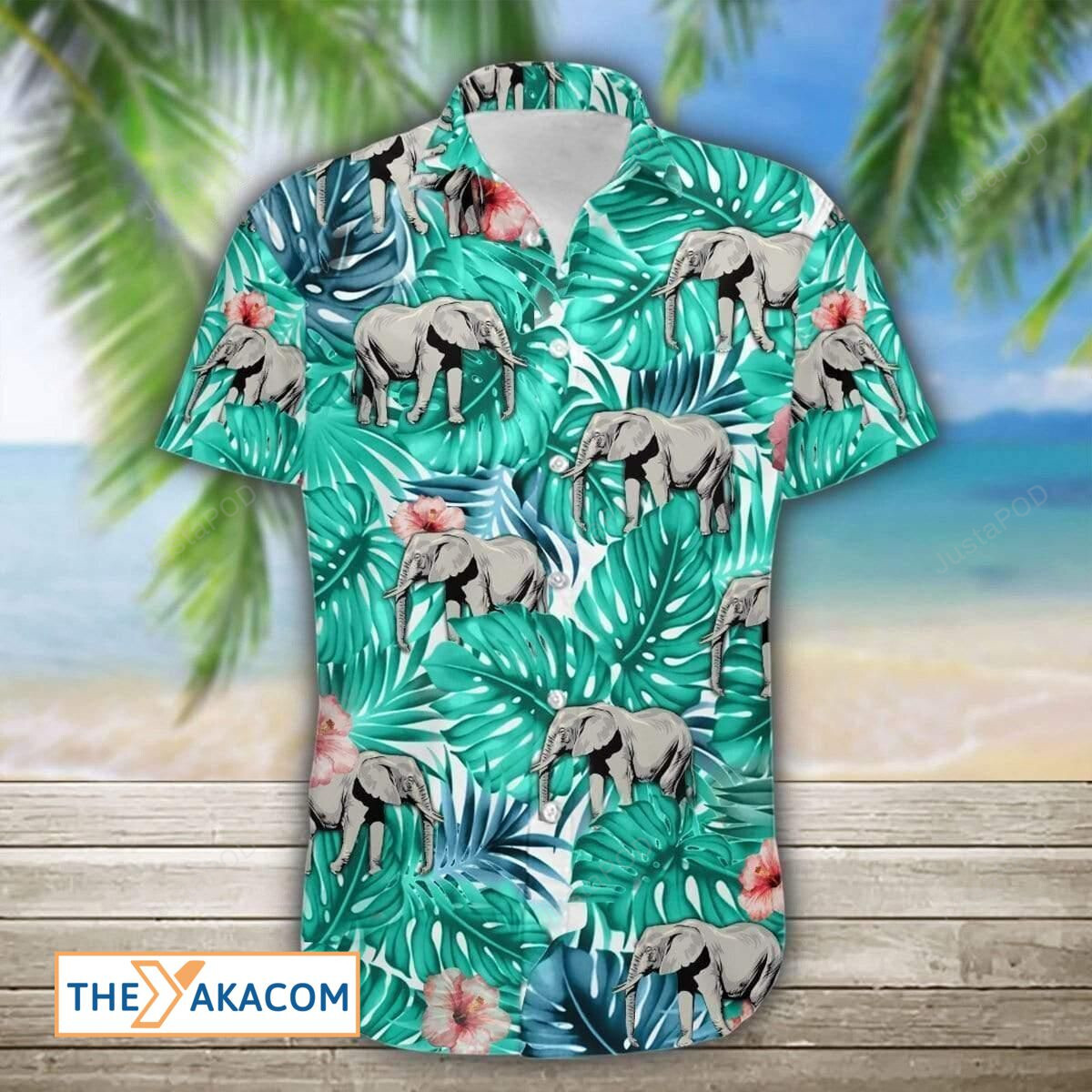 Amazing Elephant Full Printing Tropical Leaves Hawaii Hawaiian Shirt