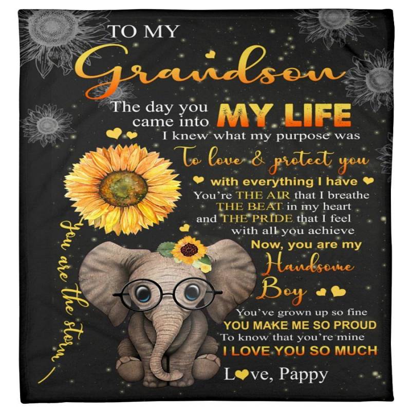 Sunflower Elephant Love Message To Grandson Fleece Blanket