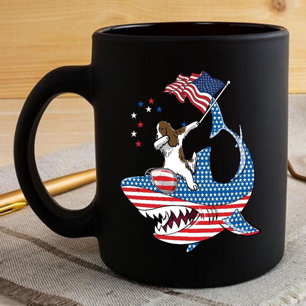 Dabbing Springer Rides Shark Coffee Mug Father’s Day Mother’s Day Independence Day Gift Idea BPS189