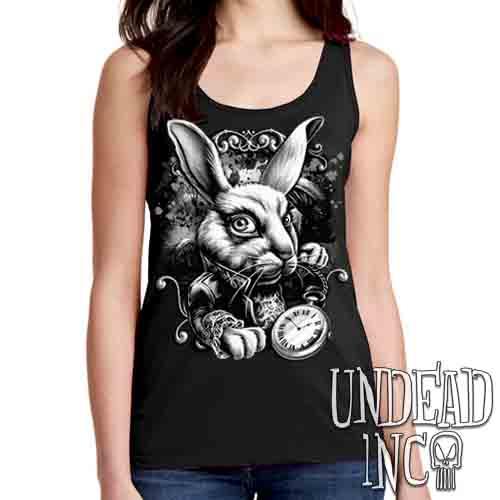 Alice In Wonderland White Rabbit Black & Grey – Ladies Singlet Tank