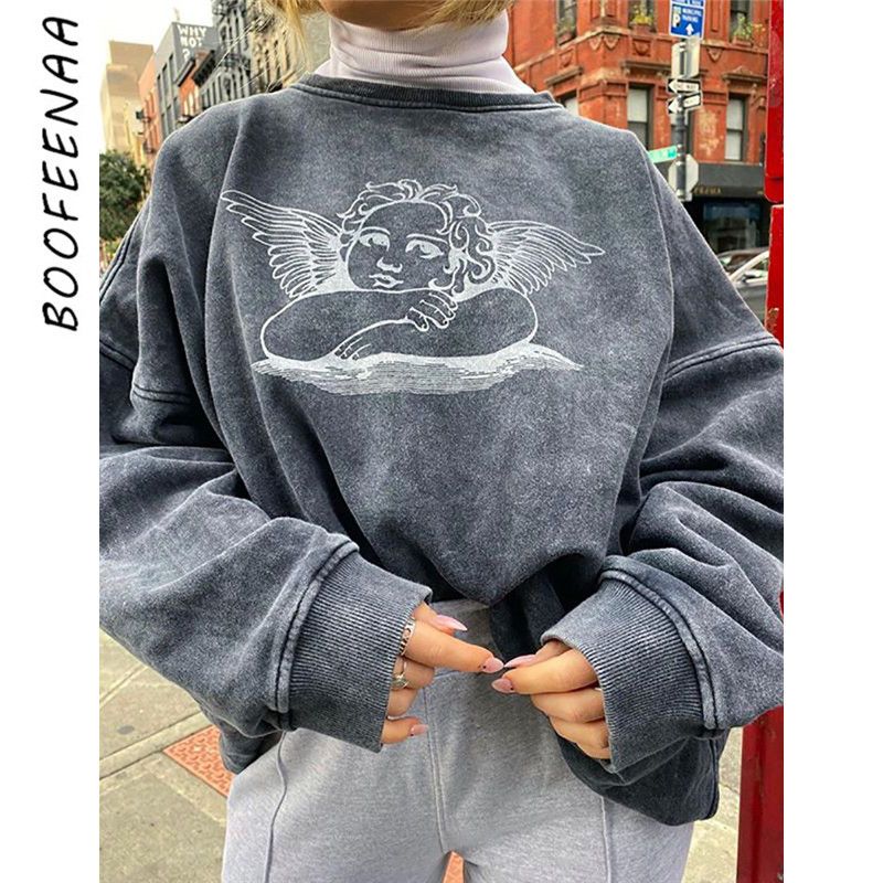 Angel Print Cute Graphic Thick Oversized Pullover Aesthetic Sweatshirt