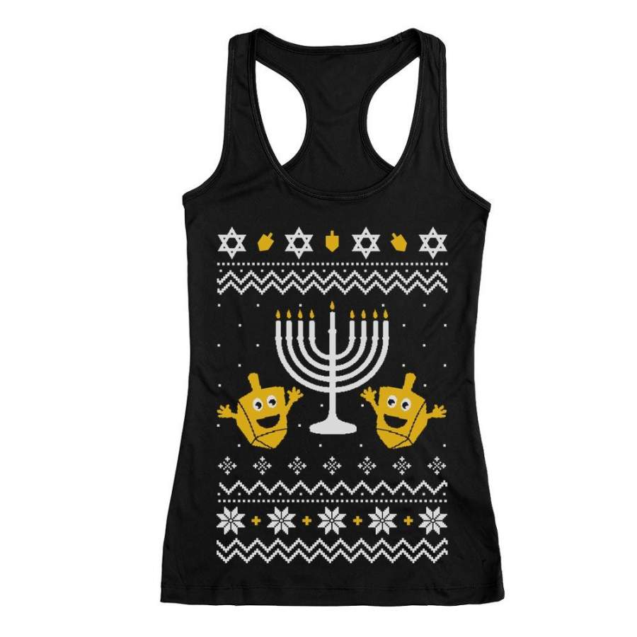 Ugly Christmas Hanukkah Sweater Racerback Tank Top