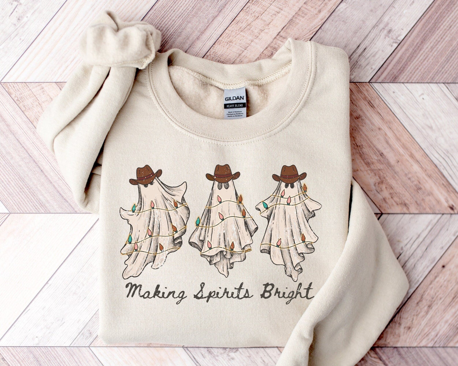 Making Spirits Bright Cowboy Ghost Sweatshirt 2D Crewneck Sweatshirt All Over Print Sweatshirt For Women Sweatshirt For Men Sws4497