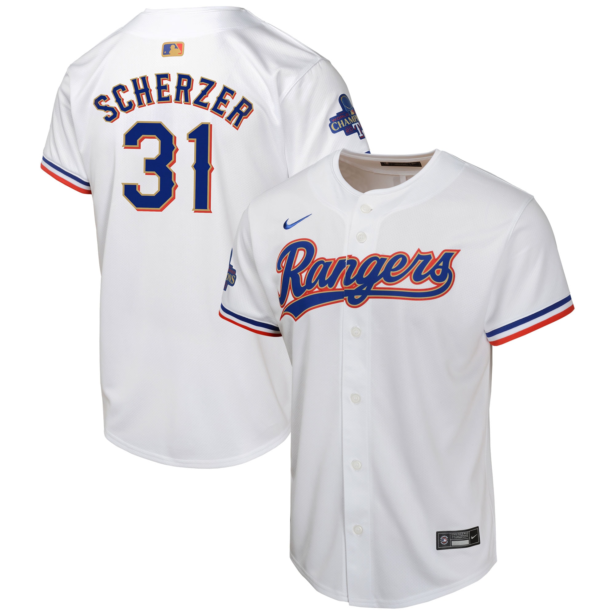 Max Scherzer Texas Rangers Youth 2024 Gold Collection Limited Player Jersey  White