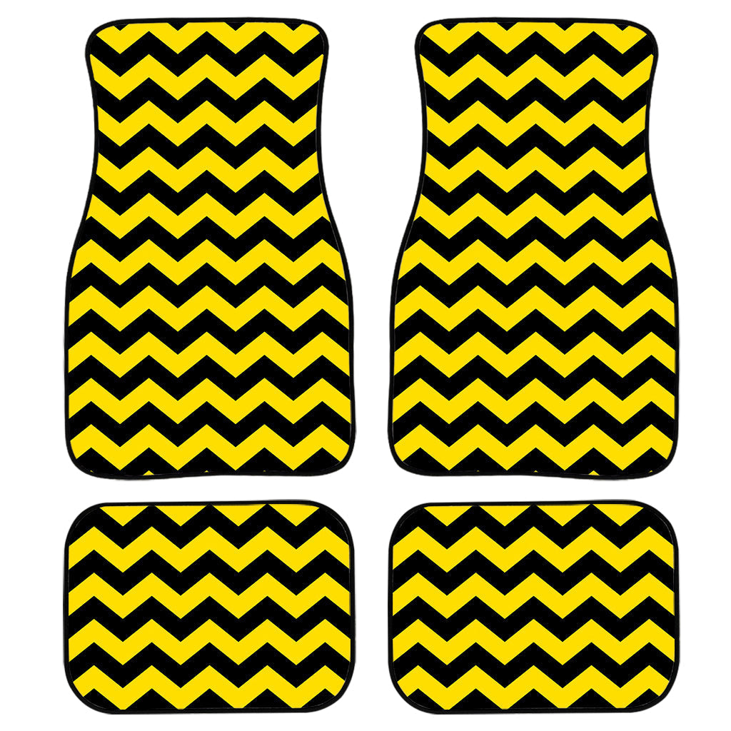 Black And Yellow Zigzag Pattern Print Front And Back Car Floor Mats, Front Car Mat