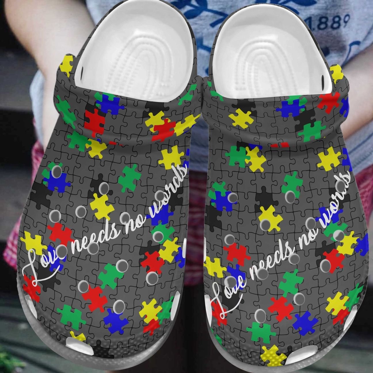 Autism Personalized Clog, Custom Name, Text, Color, Number Fashion Style For Women, Men, Kid, Print 3D Love Needs No Words Ver 2