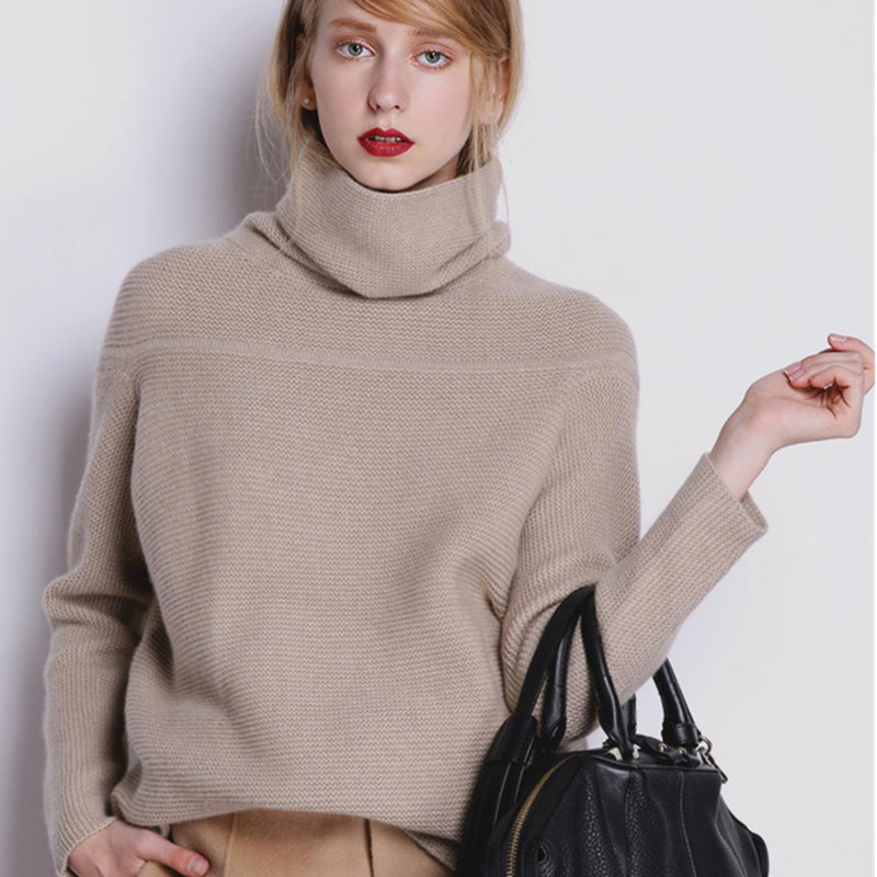 BELIARST New Autumn and Winter Cashmere Sweater Women’s High Collar Thick Solid Color Sweater Loose Knit Sweater Wild Pullover alx