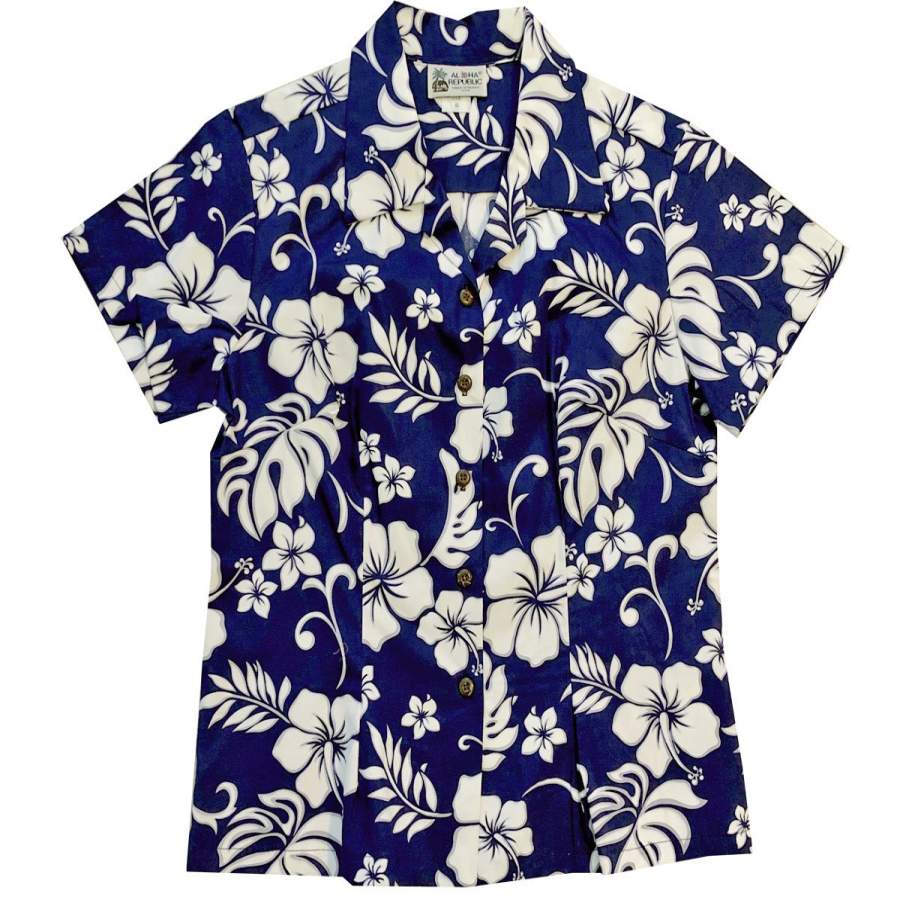 Hibiscus Party Navy Fitted Hawaii Shirt Ha62845