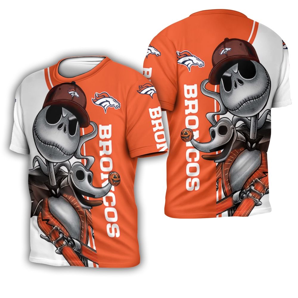 Denver Broncos Jack Skellington And Zero 3D T-Shirt