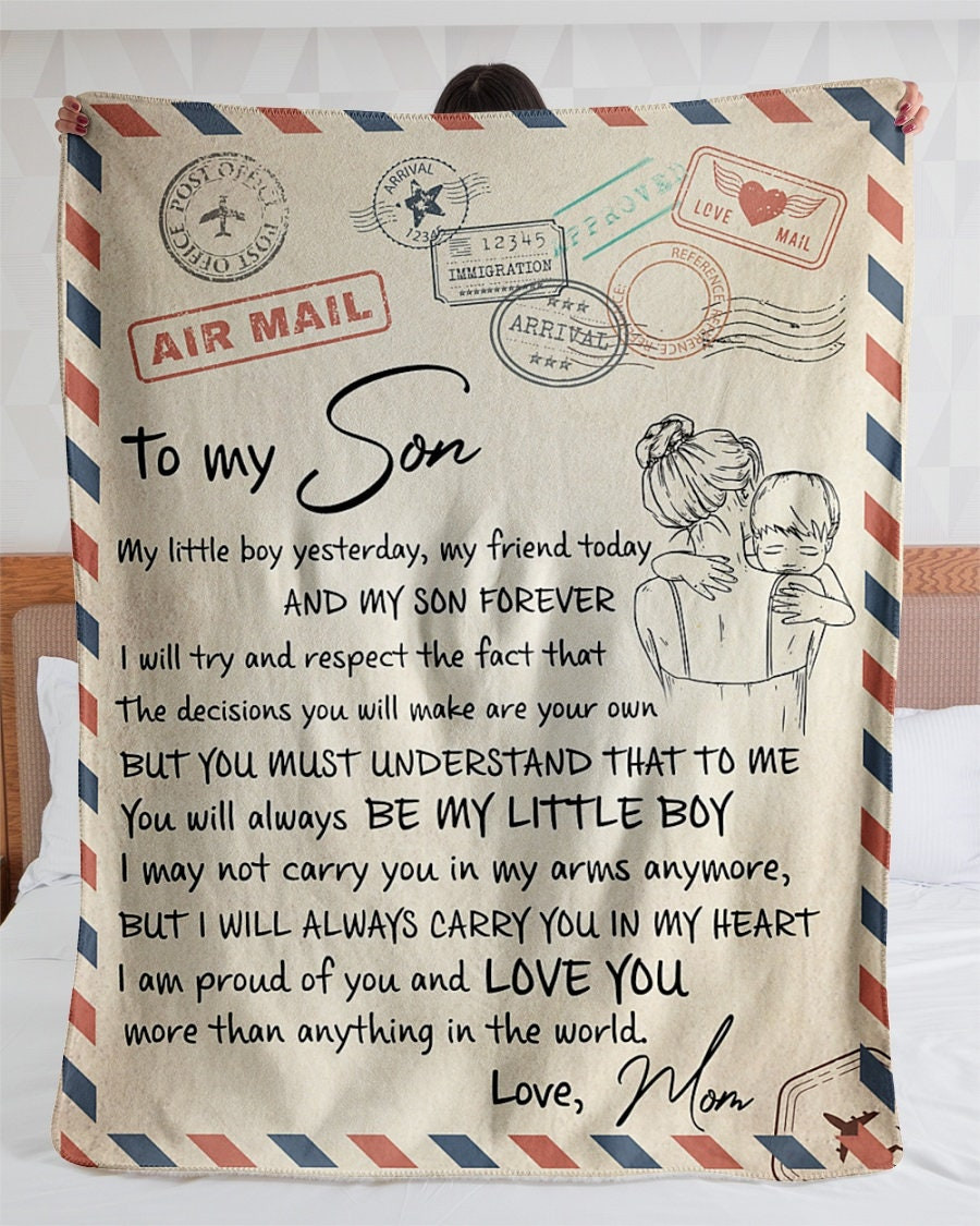 Personalized A Love Letter To Son From Mom| Sherpa Woven Blankets| Gifts For Son|Christmas Gifts