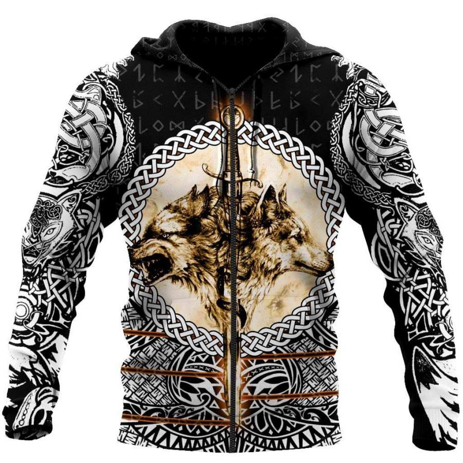 Wolf & Viking Tattoo 3D Over Printed Hoodie Cloak for Men and Women-ML