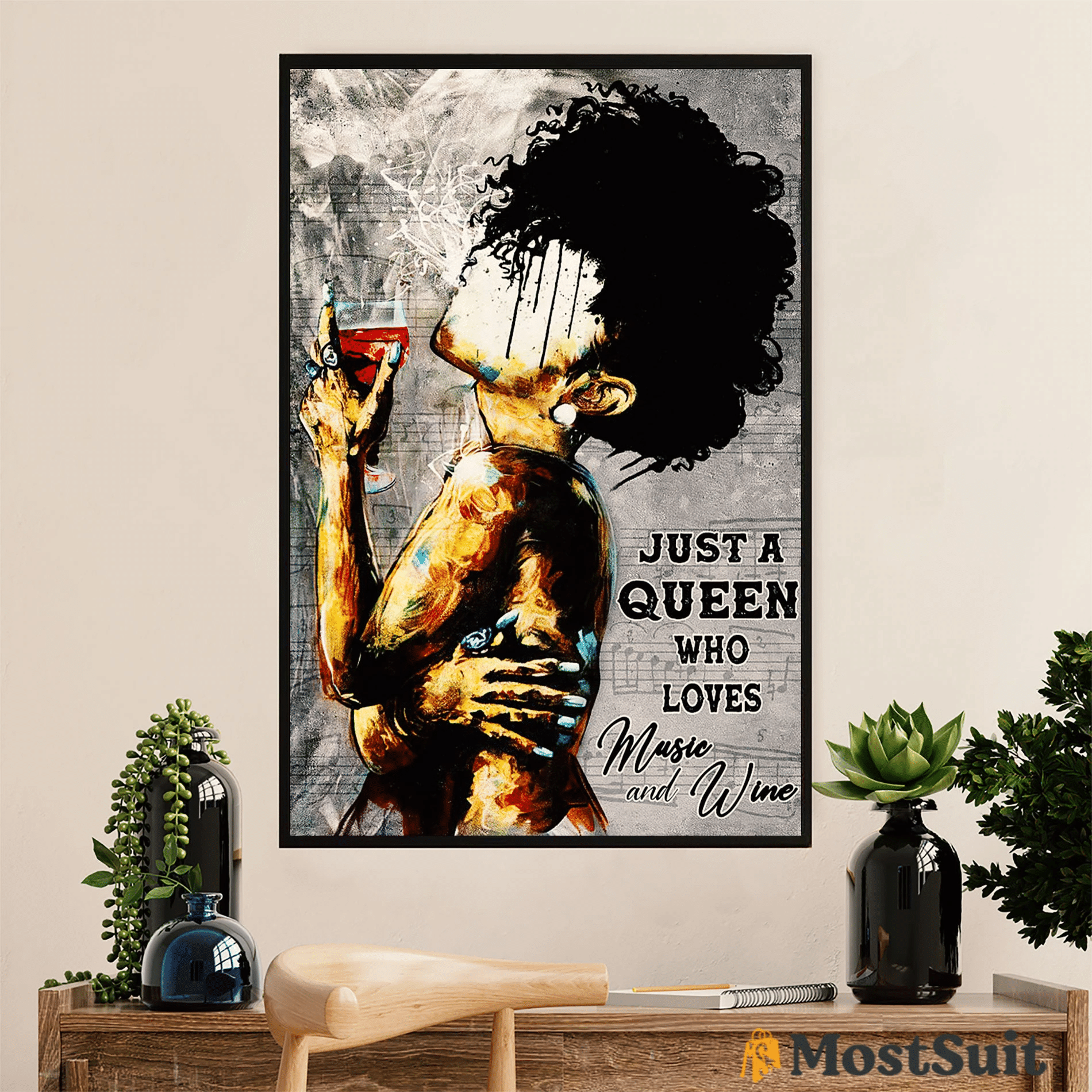 Black Queen Music Wine Poster Canvas African American Afro – Gift For Black Girl Juneteenth Day Evg81970