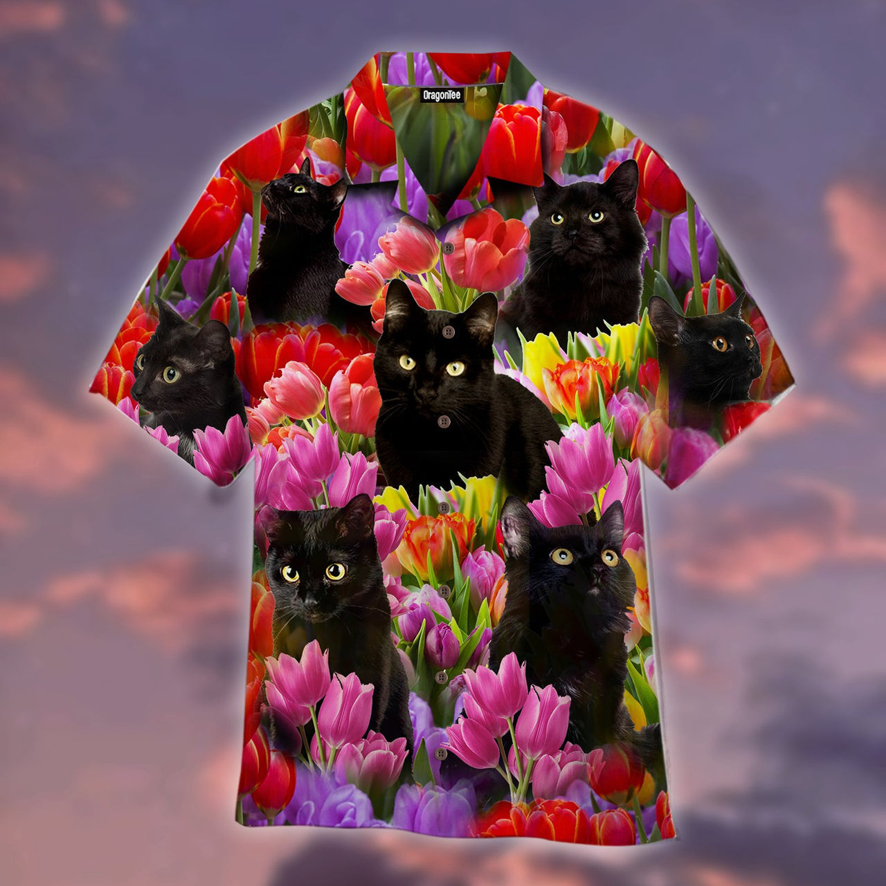 Black Cats Are Chilling In Tulip Garden Hawaii Shirt For Men Women Ha78872