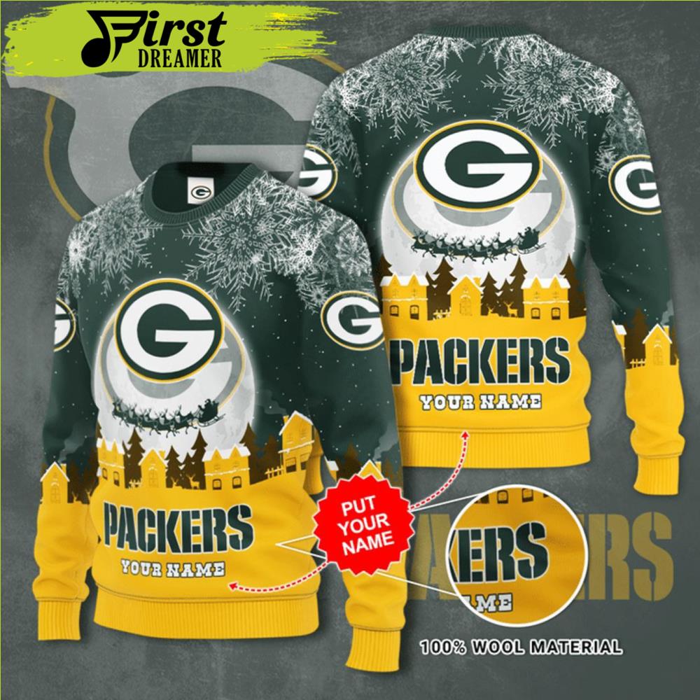 Personalized Green Bay Packers Gift For Fan Ugly Wool Sweater Christmas V3