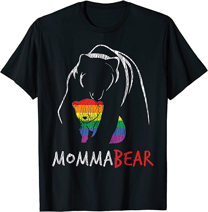 Vintage Rainbow Mama Bear Hug Love Support Parent Pride LGBT T-Shirt