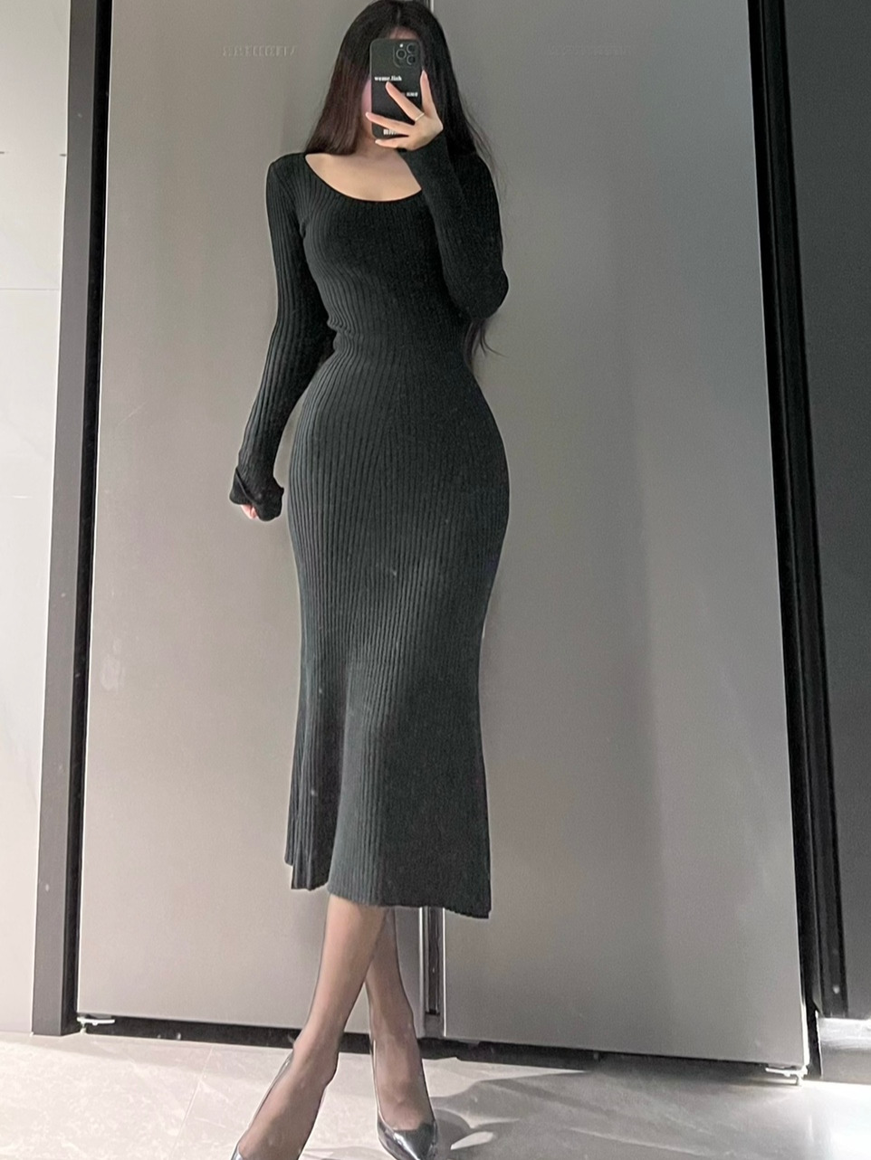 WOMENGAGA Spice Girl Elegant Long Sleeve Sexy Slim Fishtail Dress Women 2022 Autumn New Knitted Sweater Dresses Korean 549X alx