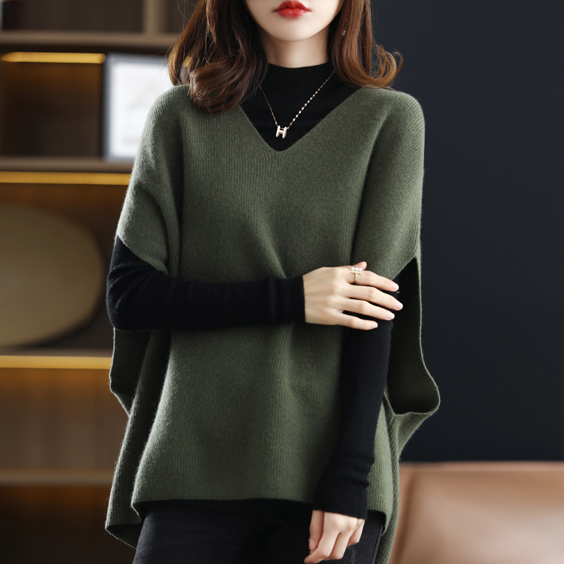 Cashmere sweater ladies V-neck pullover vest casual knitted loose tops Autumn/winter sleeveless waistcoat oversized jacket alx