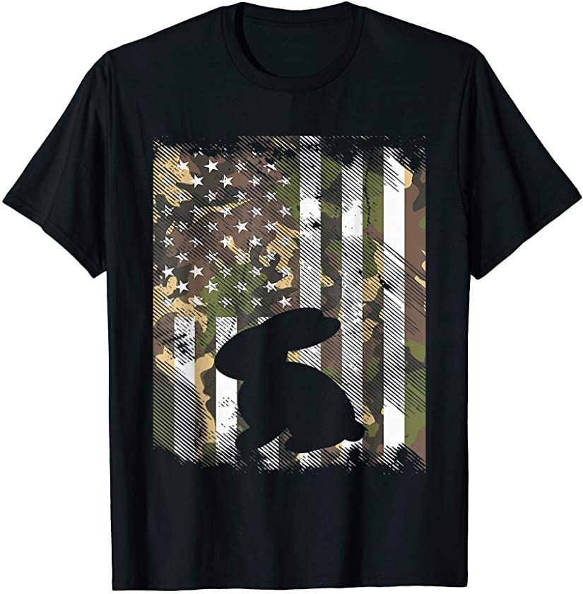 Camo American Flag Easter Bunny Rabbit Vintage Patriotic T-Shirt