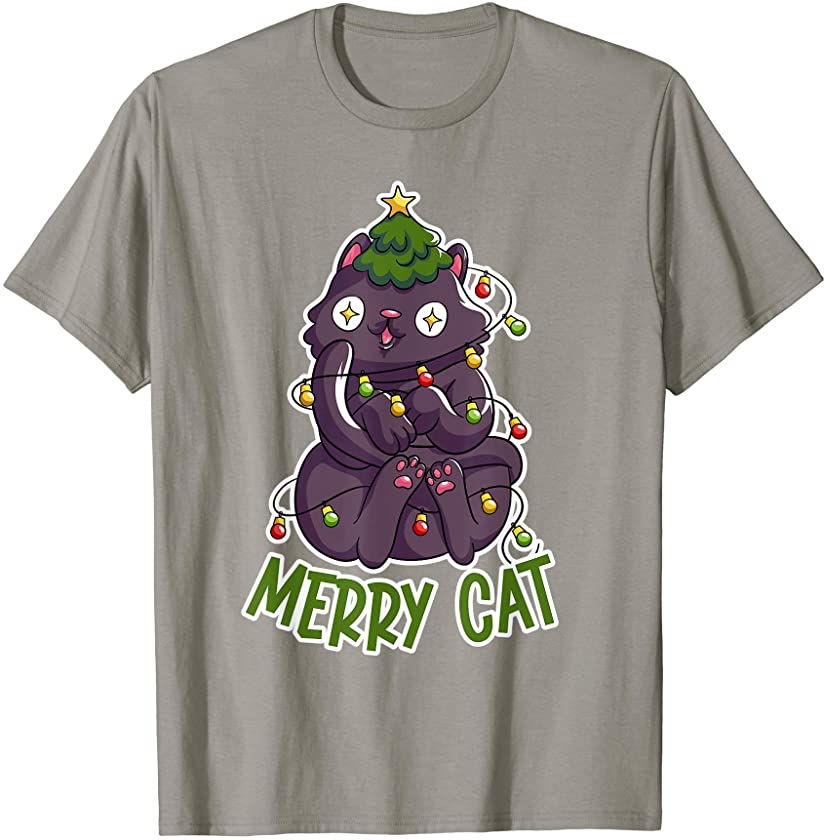 Cute kawaii Merry cat christmas kitten design for cat lover T-Shirt