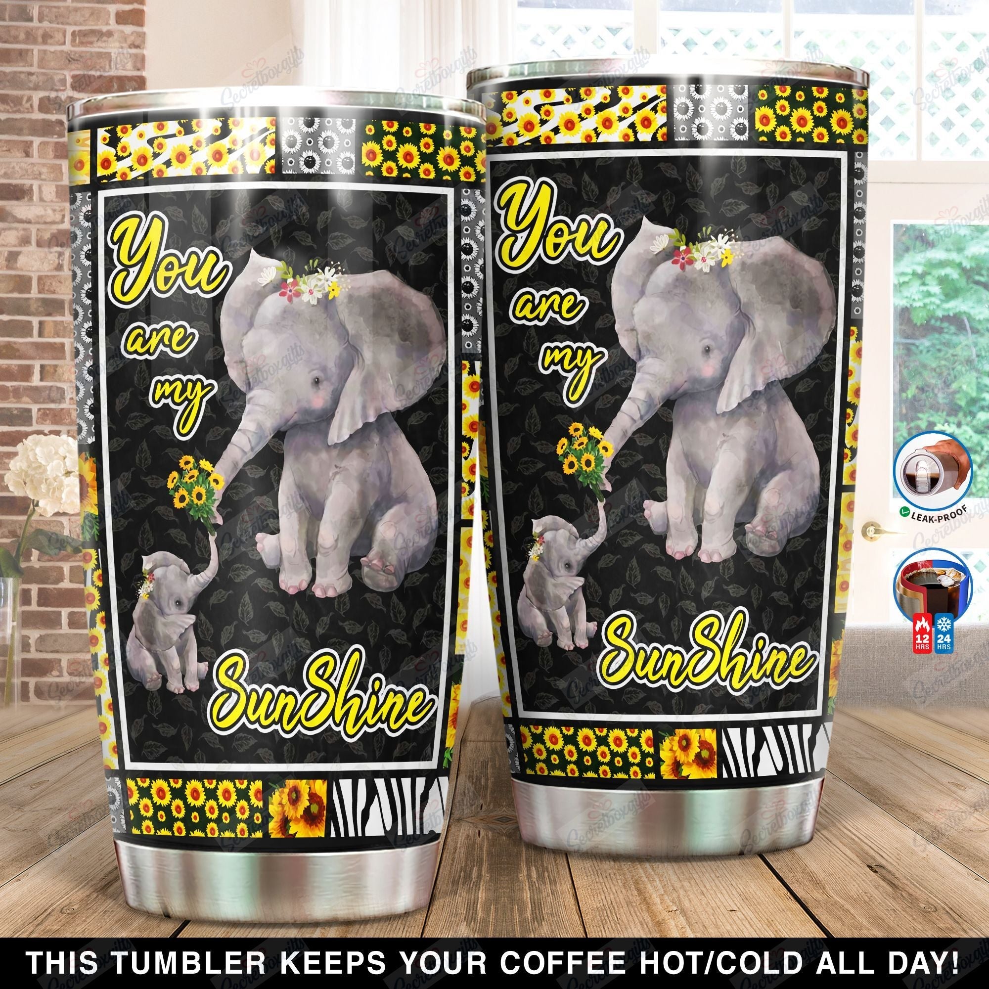 Personalized Sunshine Elephant Ni1601005Yl Stainless Steel Tumbler Travel Customize Name, Text, Number, Image