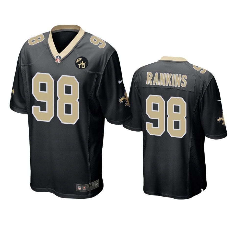 New Orleans Saints Sheldon Rankins Game Black Tom Benson Memorial Patch Mens Jersey