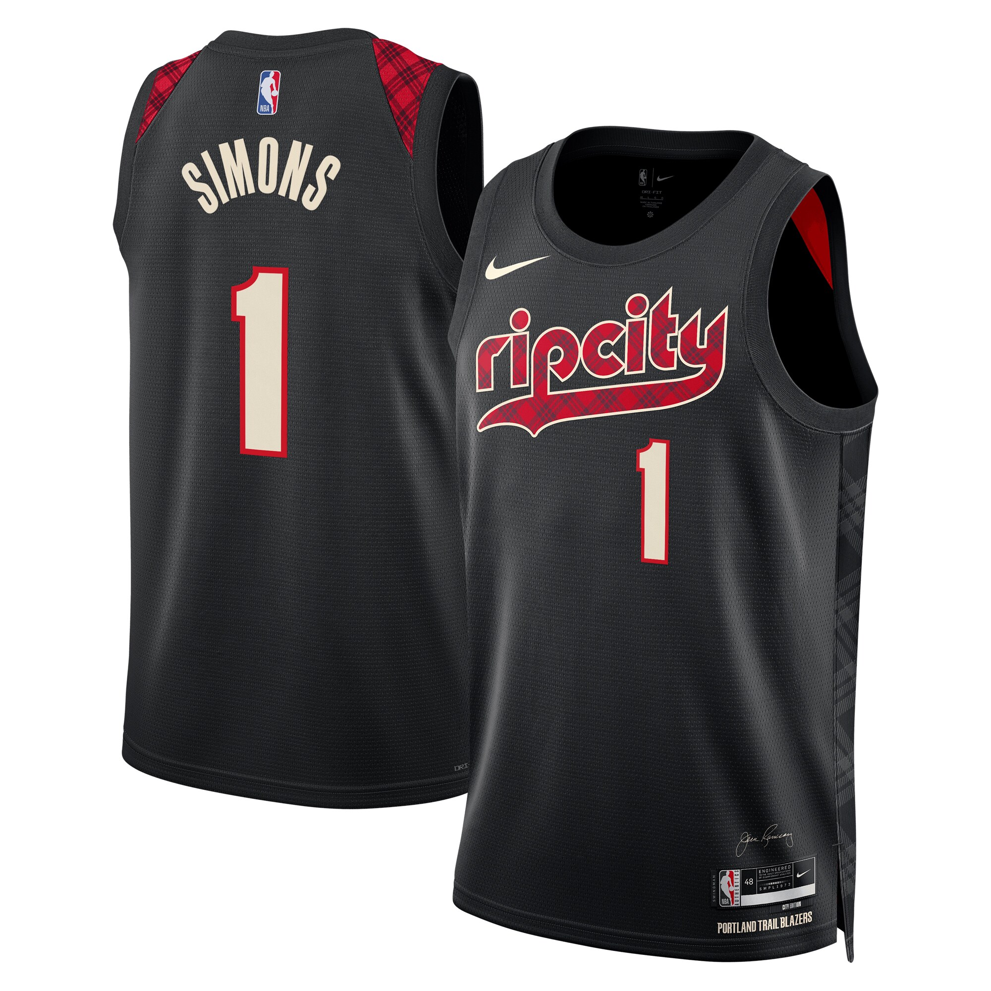 Portland Trail Blazers City Edition Swingman Jersey 23 – Black – Anfernee Simons – Unisex