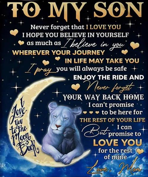 To My Son Never Forget Your Way Back Home Mom Lions Moon Premium Fleece Blanket Gift For Son Home Decor Bedding Couch Sofa Soft And Comfy Cozy