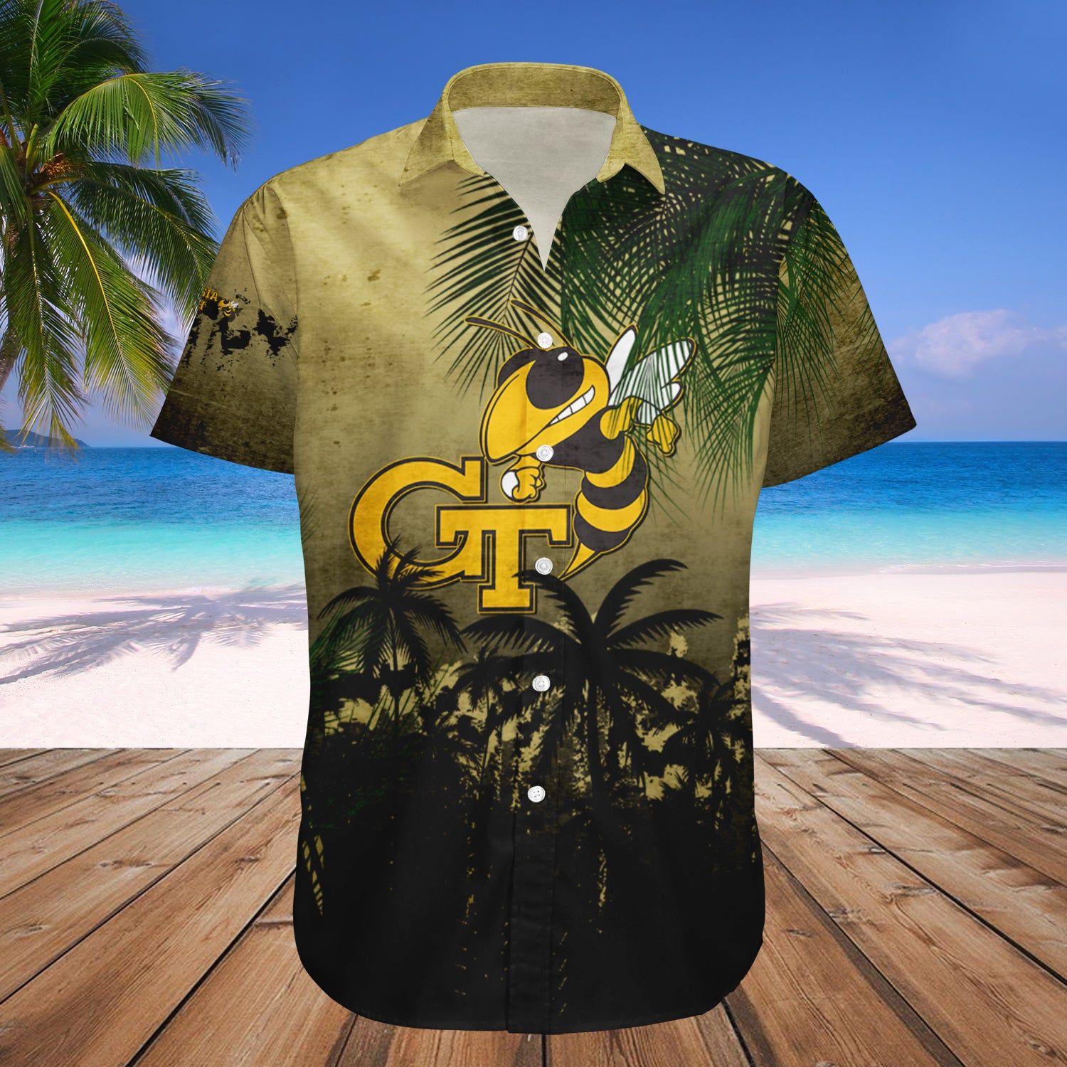 Georgia Tech Yellow Jackets Hawaii Shirt Coconut Tree Tropical Grunge – NCCA