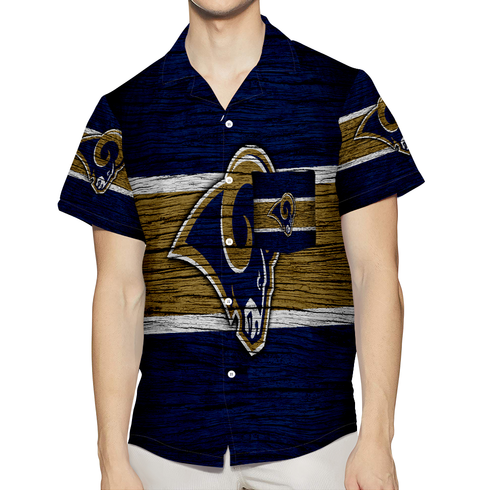 Los Angeles Rams Yellow White Line Wood 3D All Over Print Summer Beach Hawaiian Shirt With Pocket